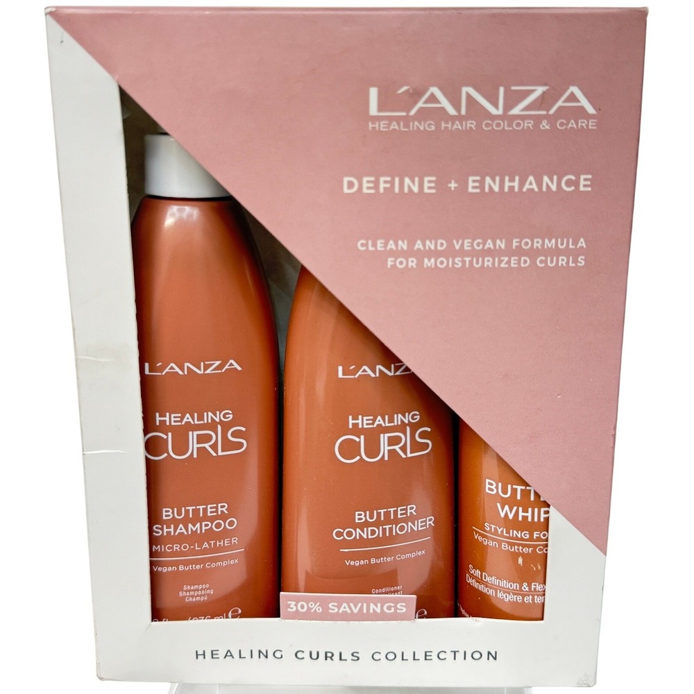 L'ANZA Healing Curls Collection 3 Piece Set Butter Shampoo Conditioner Whip Foam